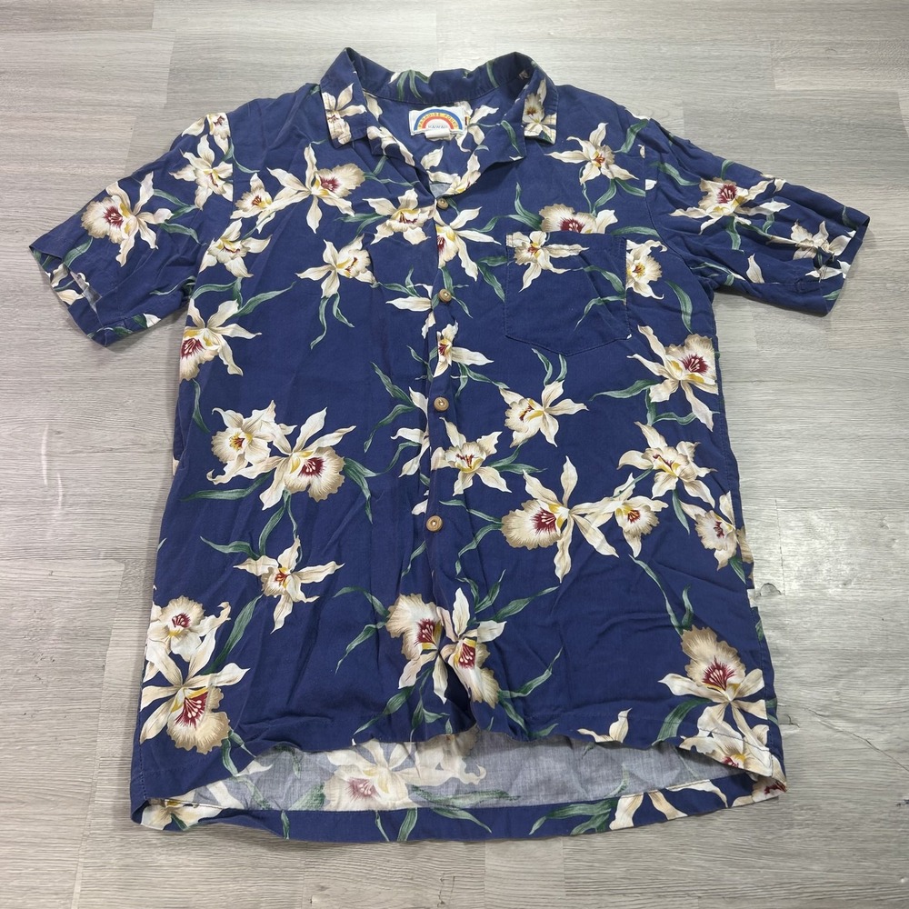 Paradise Found Shirt Mens XL Blue Floral Hawaiian Short Sleeve Button Up Rayon